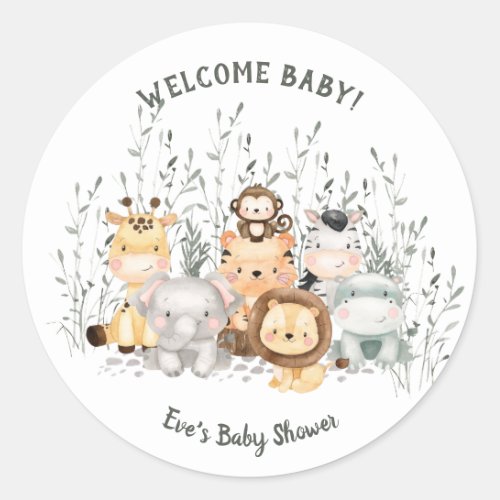 Safari Animals Baby Shower Classic Round Sticker