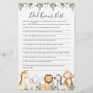 Safari Animals Baby Shower Dad Knows Best Game