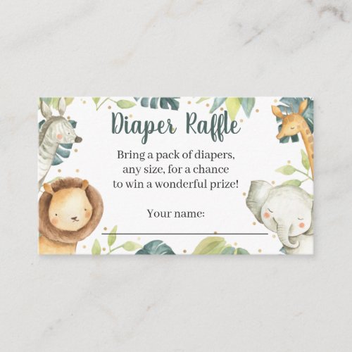 Safari Animals Baby Shower Diaper Raffle Card