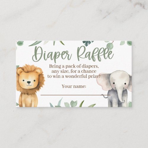 Safari Animals Baby Shower Diaper Raffle Card
