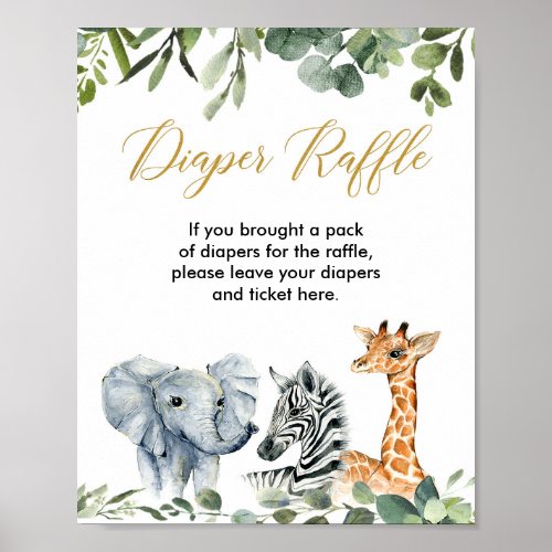 Safari animals baby shower diaper raffle sign