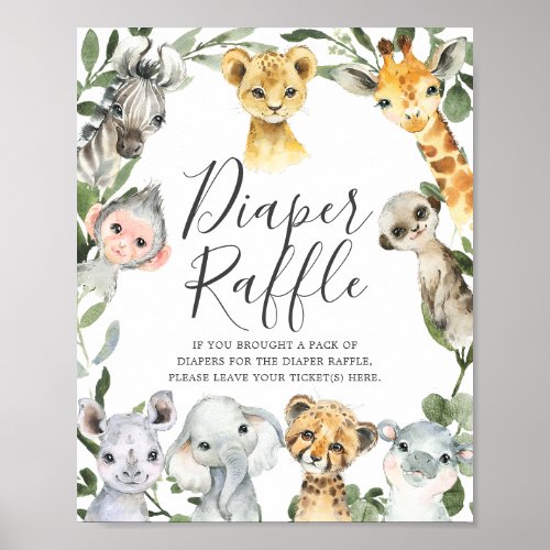 Safari Animals Baby Shower Diaper Raffle Sign