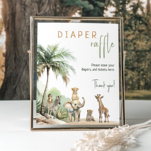 Safari Animals Baby Shower Diaper Raffle Sign