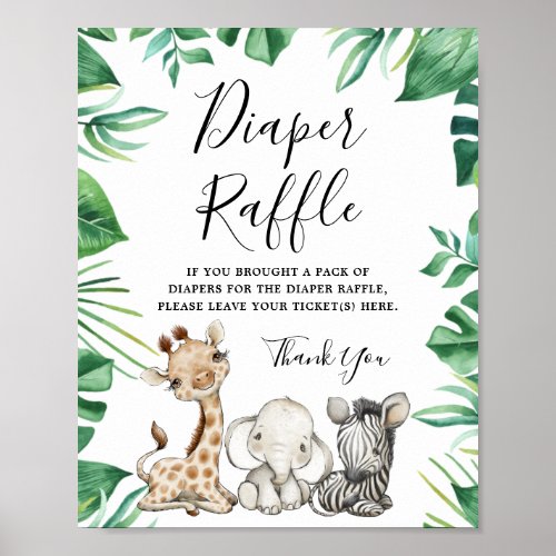 Safari Animals Baby Shower Diaper Raffle Sign