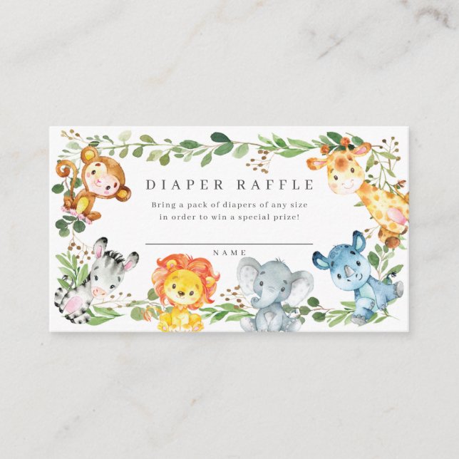 Safari Animals Baby Shower Diaper Raffle Ticket Enclosure Card (Front)
