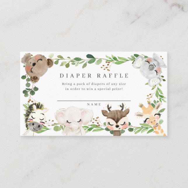 Safari Animals Baby Shower Diaper Raffle Ticket Enclosure Card (Front)