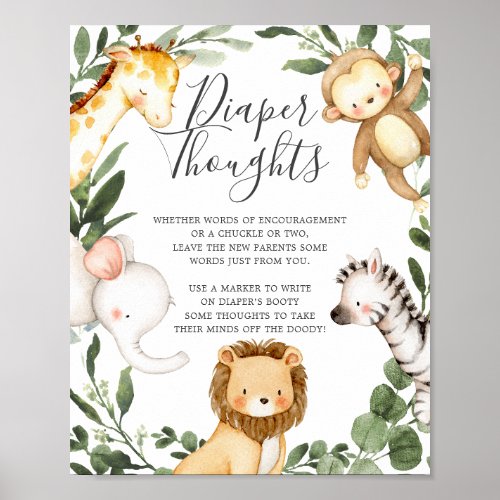 Safari Animals Baby Shower Diaper Thoughts Sign