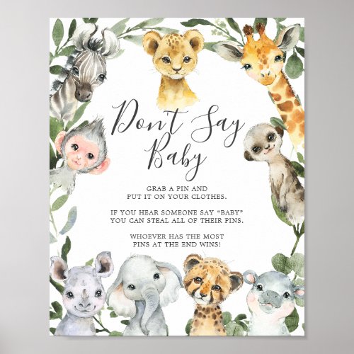 Safari Animals Baby Shower Dont Say Baby Sign