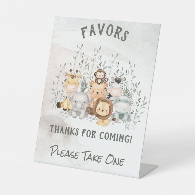 Safari Animals Baby Shower Favor Pedestal Sign (Front)
