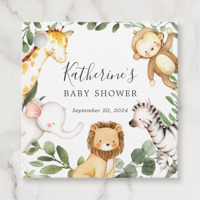 Safari Animals Baby Shower Favor Tag (Front)