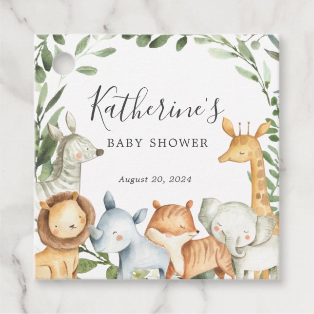 Safari Animals Baby Shower Favor Tag (Front)