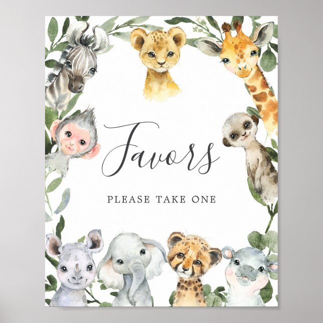 Safari Animals Baby Shower Favors Sign (Front)