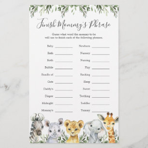 Safari Animals Baby Shower Finish Mommy's Phrase