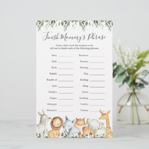 Safari Animals Baby Shower Finish Mommy's Phrase | Zazzle