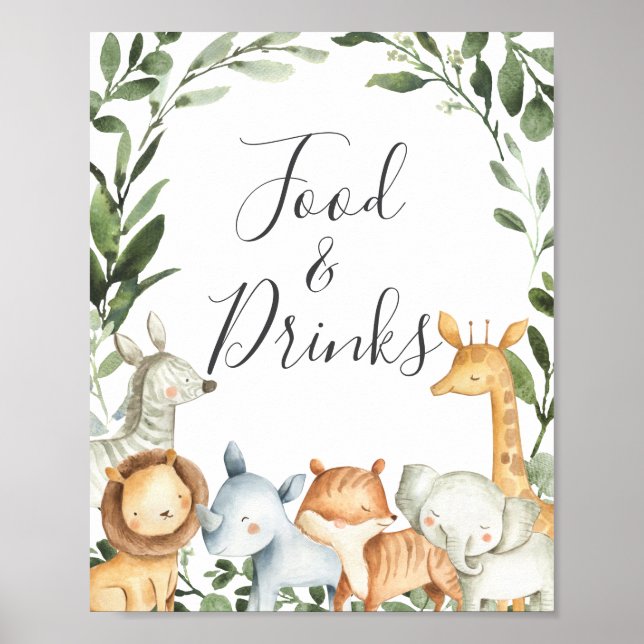 Safari Animals Baby Shower Food and Drinks Sign (Front)