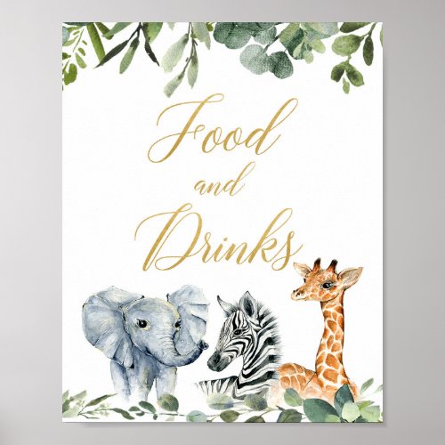 Safari animals baby shower food and drinks sign