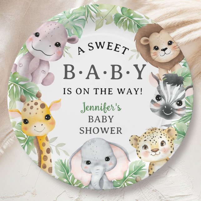 Safari Animals Baby Shower Gender Neutral Jungle Paper Plates (Creator Uploaded)