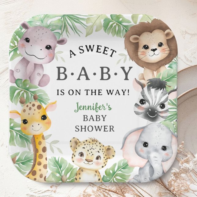 Safari Animals Baby Shower Gender Neutral Jungle Paper Plates (Creator Uploaded)