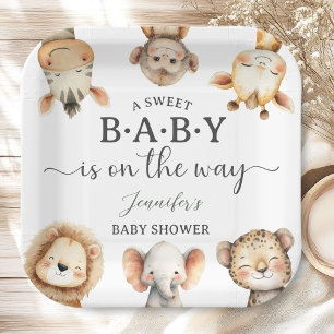 Safari Animals Baby Shower Gender Neutral Jungle Paper Plates