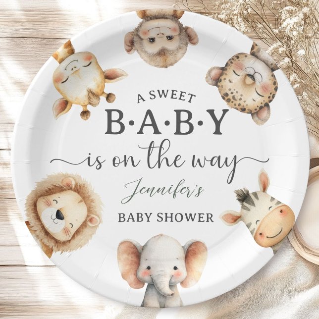 Safari Animals Baby Shower Gender Neutral Jungle Paper Plates (Creator Uploaded)