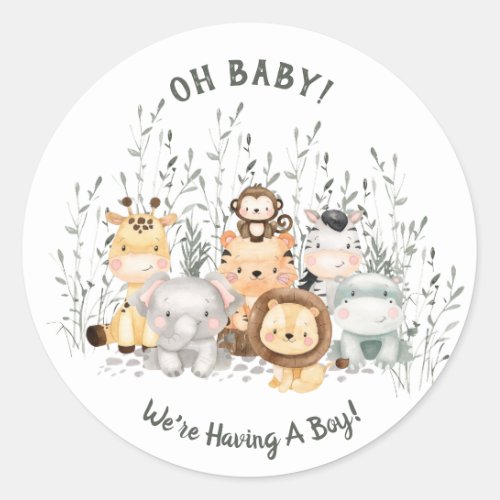 Safari Animals Baby Shower Gender Reveal Classic Round Sticker