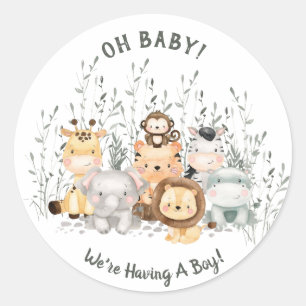 Safari Animals Baby Shower Gender Reveal Classic Round Sticker