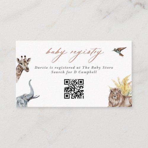 Safari Animals Baby Shower Gift Registry QR Code Enclosure Card