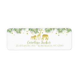 Safari Animals Baby Shower Gold Address Label