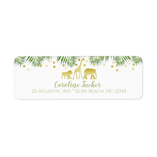 Safari Animals Baby Shower Gold Address Label