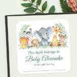 Safari Animals Baby Shower Green Bookplate Labels<br><div class="desc">Watercolor Safari Baby Animals Bookplate Labels. Baby Animals include Elephant,  Monkey,  Giraffe,  Rhino,  Zebra and Lion on fern leaves. Watercolor Botanical Greenery. Green Text. Add Name.</div>