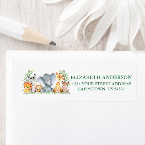 Safari Animals Baby Shower Green Return Address Label