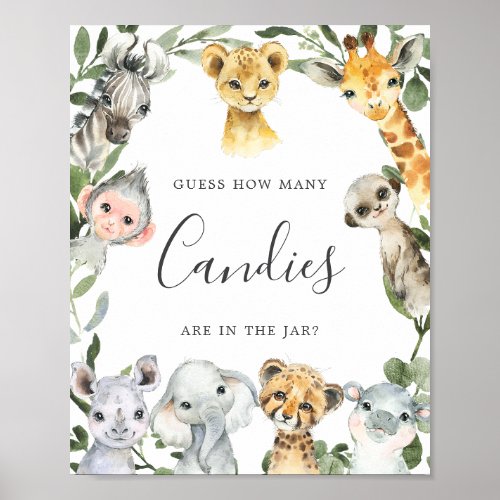 Safari Animals Baby Shower Guess How Many Candies Poster