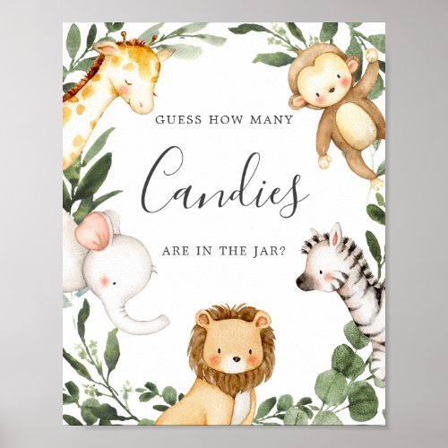 Safari Animals Baby Shower Guess How Many Candies Poster