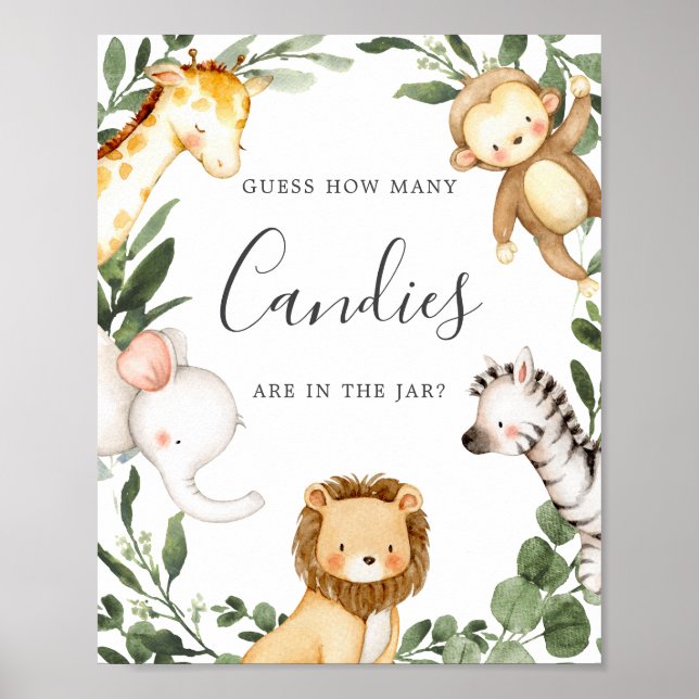 Safari Animals Baby Shower Guess How Many Candies Poster (Front)