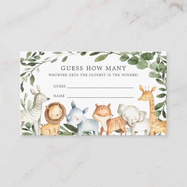 Safari Animals Baby Shower Guess How Many Card (Front)