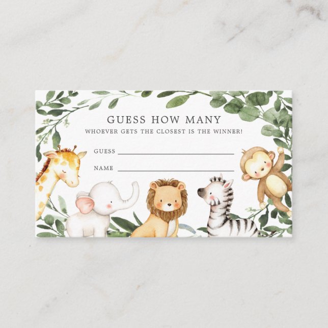 Safari Animals Baby Shower Guess How Many Card (Front)