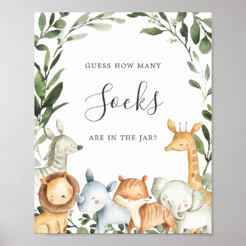 Safari Animals Baby Shower Guess How Many Socks Poster