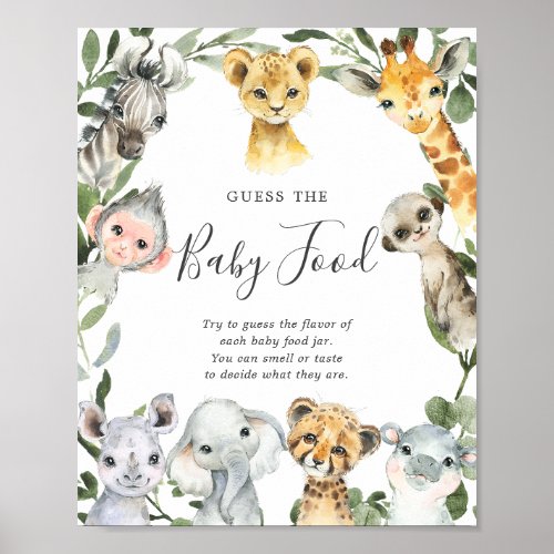 Safari Animals Baby Shower Guess The Baby Food Poster