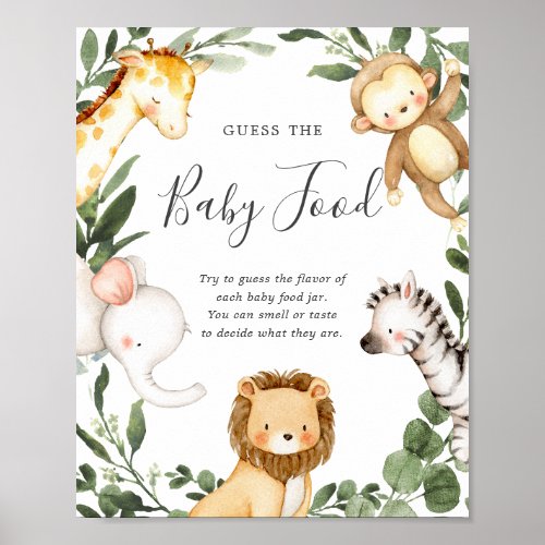 Safari Animals Baby Shower Guess The Baby Food Poster