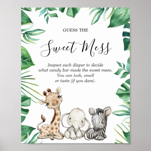 Safari Animals Baby Shower Guess The Sweet Mess Poster