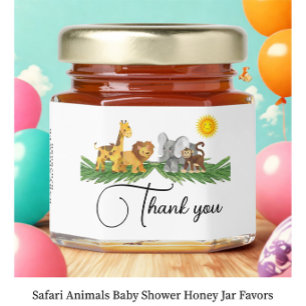 Safari Animals Baby Shower Honey Jar Favors