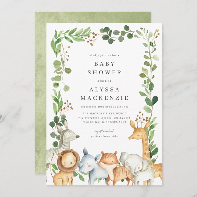 Safari Animals Baby Shower Invitation (Front/Back)
