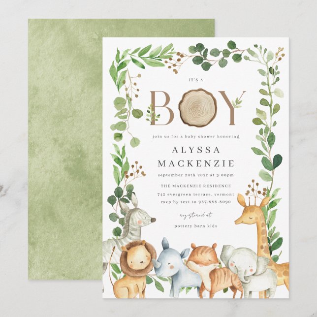 Safari Animals Baby Shower Invitation (Front/Back)