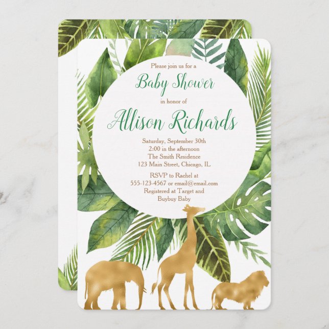 Safari animals baby shower invitation (Front/Back)