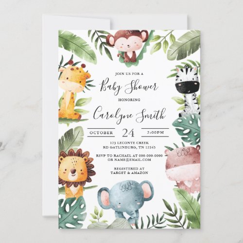 safari animals baby shower invitation