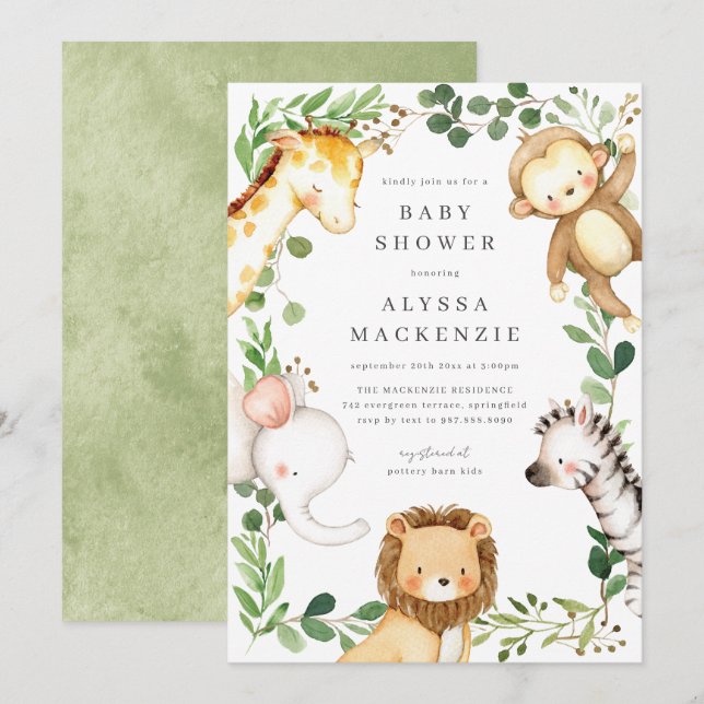 Safari Animals Baby Shower Invitation (Front/Back)