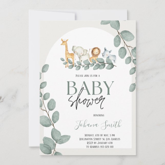 Safari animals Baby Shower Invitation (Front)