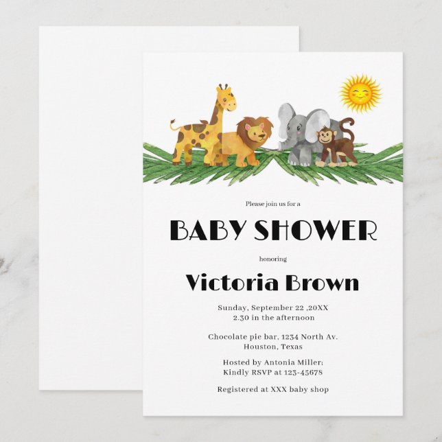 Safari Animals Baby Shower Invitation (Front/Back)