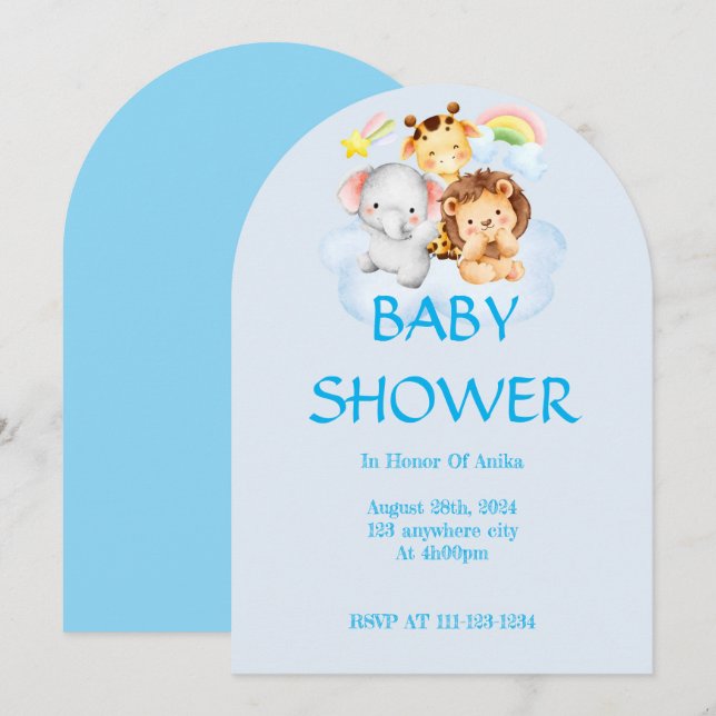 SAFARI ANIMALS BABY SHOWER INVITATION (Front/Back)