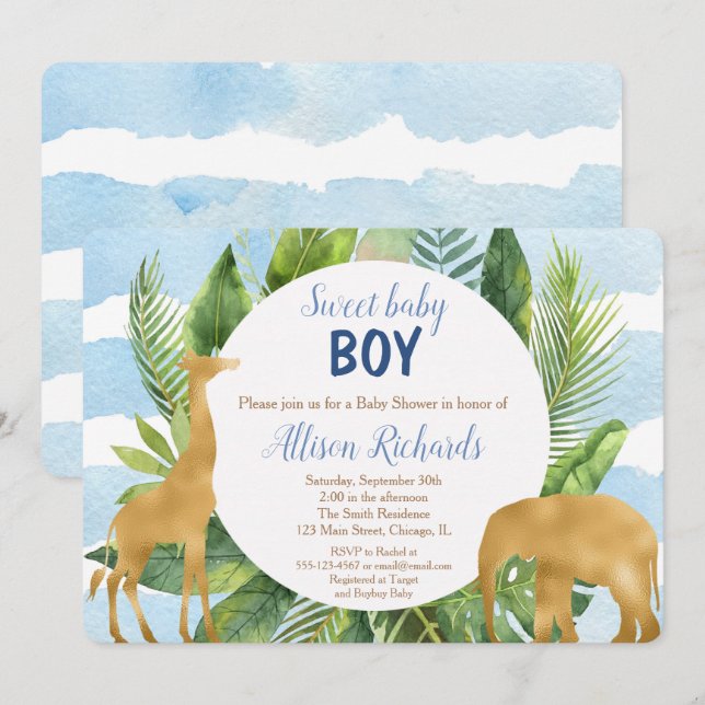 Safari animals baby shower invitation boy (Front/Back)